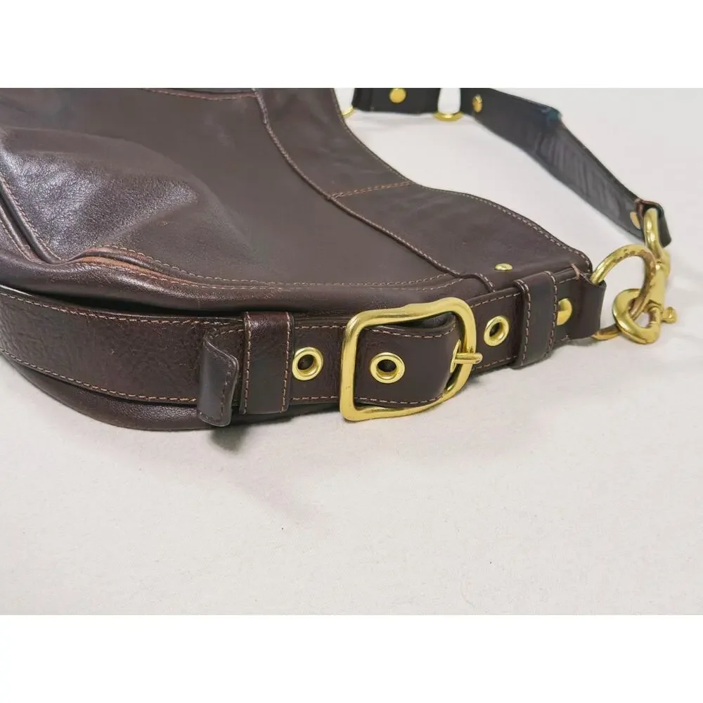 Vintage Y2K Coach Leather Hobo Bag Brown Gold Hardware Shoulder Purse Zip 2000s